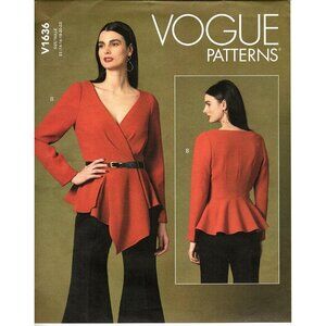 Vogue V1636 Misses 14 to 22 Blouse Wrap Top Uncut Sewing Pattern